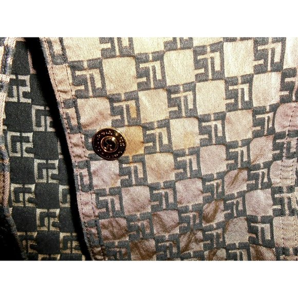 Vintage ST. JOHN SPORT By Marie Gray Leather Trim Jacket Bronze Black Monogram - Picture 5 of 12